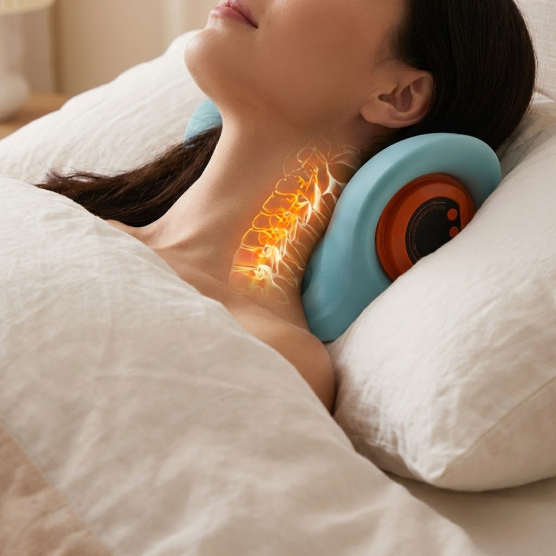 Red Light Therapy EMS Massage Pillow with Heat – USB Rechargeable Muscle Relaxation Device for Neck