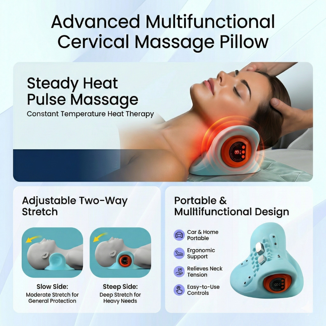 Red Light Therapy EMS Massage Pillow with Heat – USB Rechargeable Muscle Relaxation Device for Neck