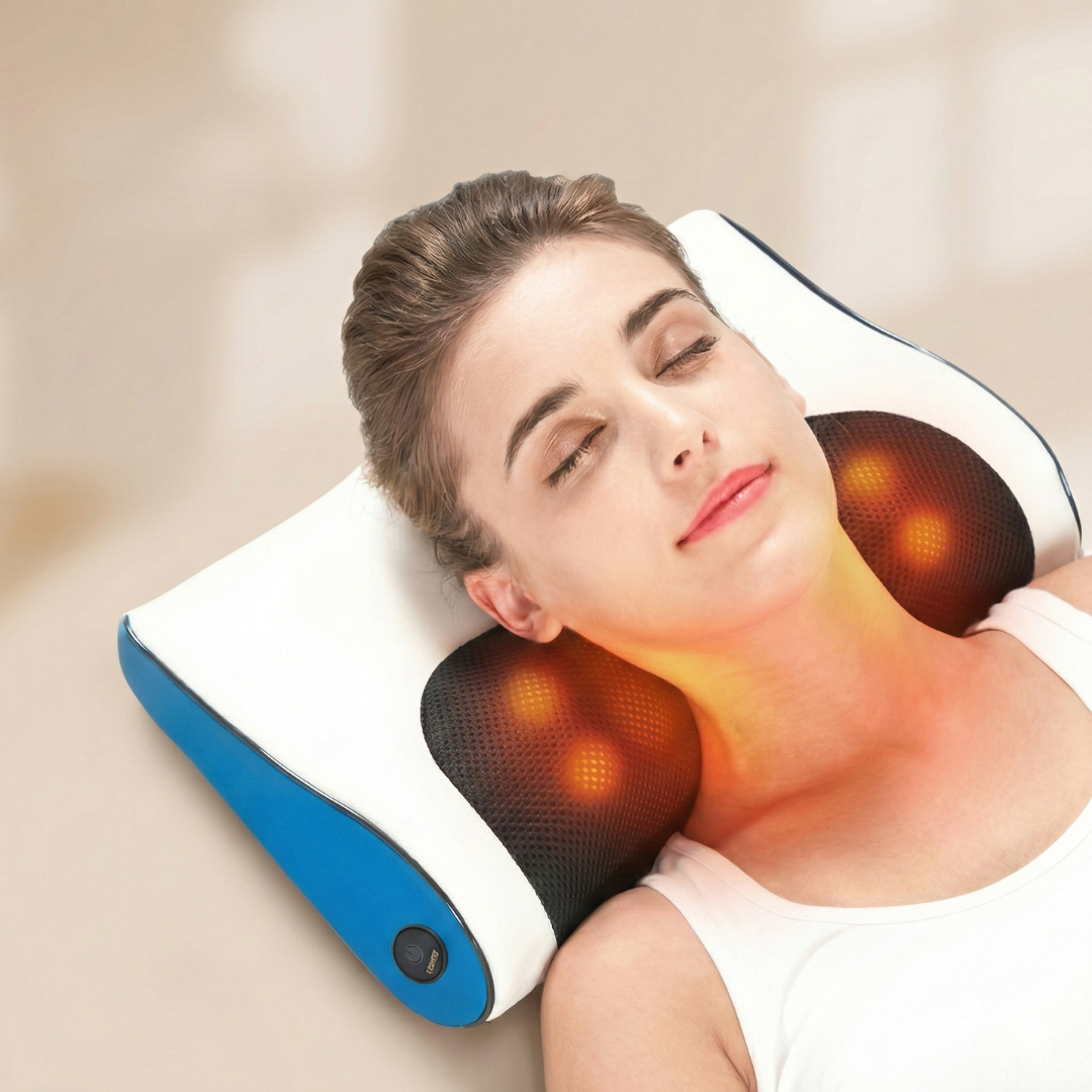 Heated Shiatsu Neck & Back Massager with 6 Rotating Nodes – Electric Plug-In Shoulder & Waist Massage Pillow