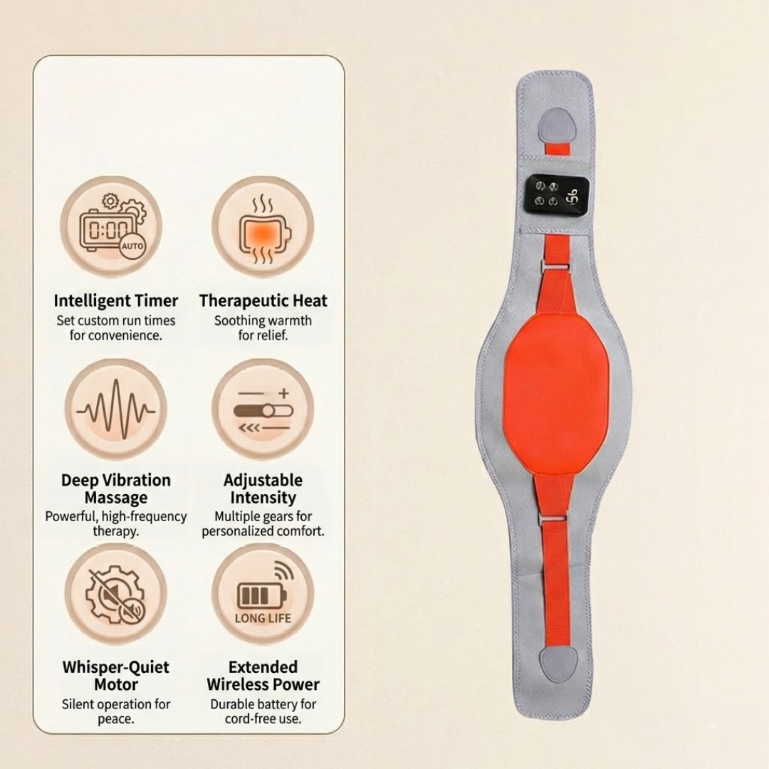 Heated Massage Belt Rechargeable Vibration Lumbar Support Waist Pain Relief USB